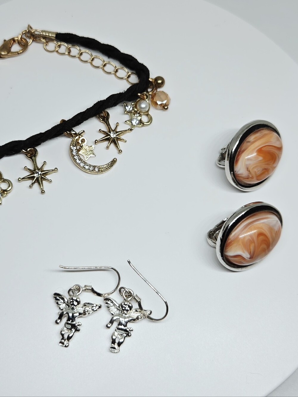 Charm Bracelet with Vintage Earrings - Set Of 3 Gold Celestial Jewelry